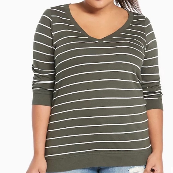 Torrid Striped 3/4 Sleeve Tee